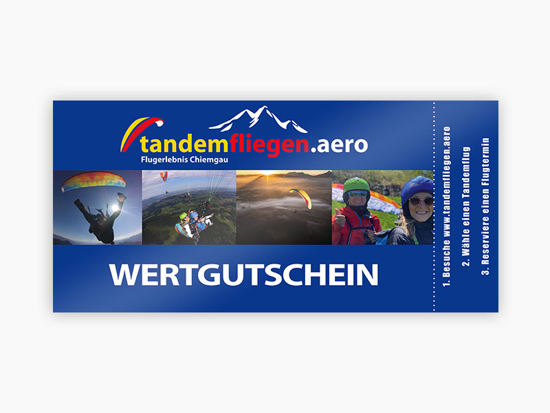 Wertgutschein für Paragliding Tandemflug, Gleitschirmfliegen